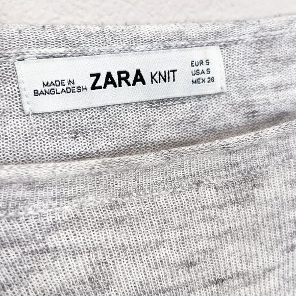 Zara Heather Gray Long Bow Tie Strap Cuff Balloon Sleeves Light Weight Sweater S - Picture 5 of 11